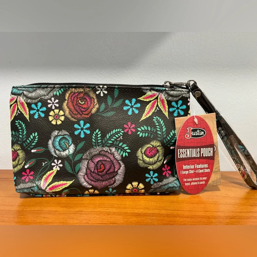 JUSTIN BOOTS NWT Western Desert Floral Essentials Pouch Removable Wristlest NEW